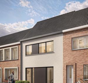 Voorgevel van een nieuwbouw starterswoning te Brugge (Sint-Kruis) realisatie by Transparant Projects