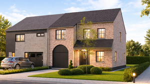 Voorgevel van nieuwbouw woningen te Brugge (Assebroek) 