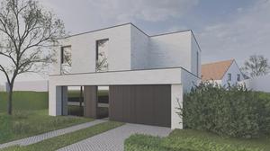 Gevel van nieuwbouw woning te Brugge (Sijsele) realisatie van Transparant Projects
