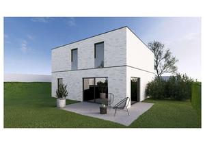 Achtergevel van nieuwbouw woning te Brugge (Sijsele) realisatie van Transparant Projects