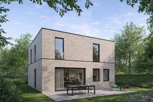 Achtergevel van nieuwbouw woning te Brugge (Zedelgem) realisatie van Transparant Projects
